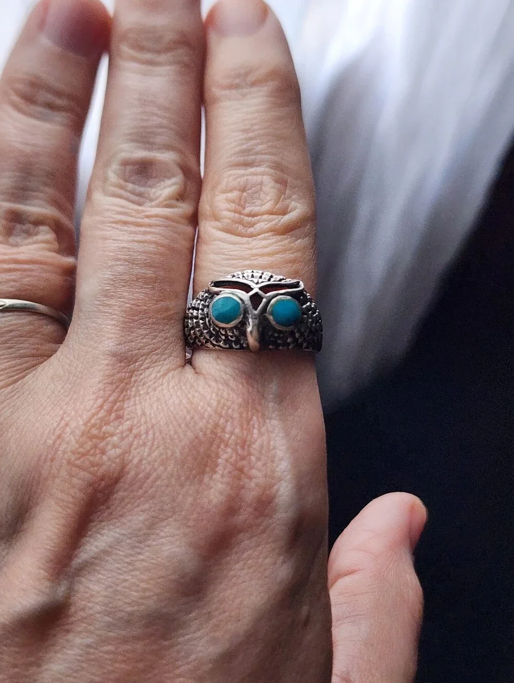 Vintage Sterling Silver & Turquoise Owl Ring